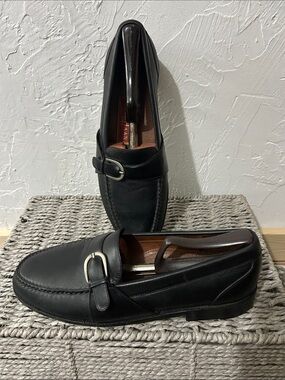 Cole Haan Black Leather Slip-On Loafers with Silver Buckle